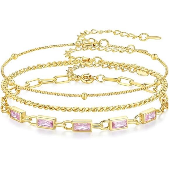 Gold Birthstone Bracelet for Women, 18K Gold Plated Layered Jewelry Bracelet - Picture 8 of 8